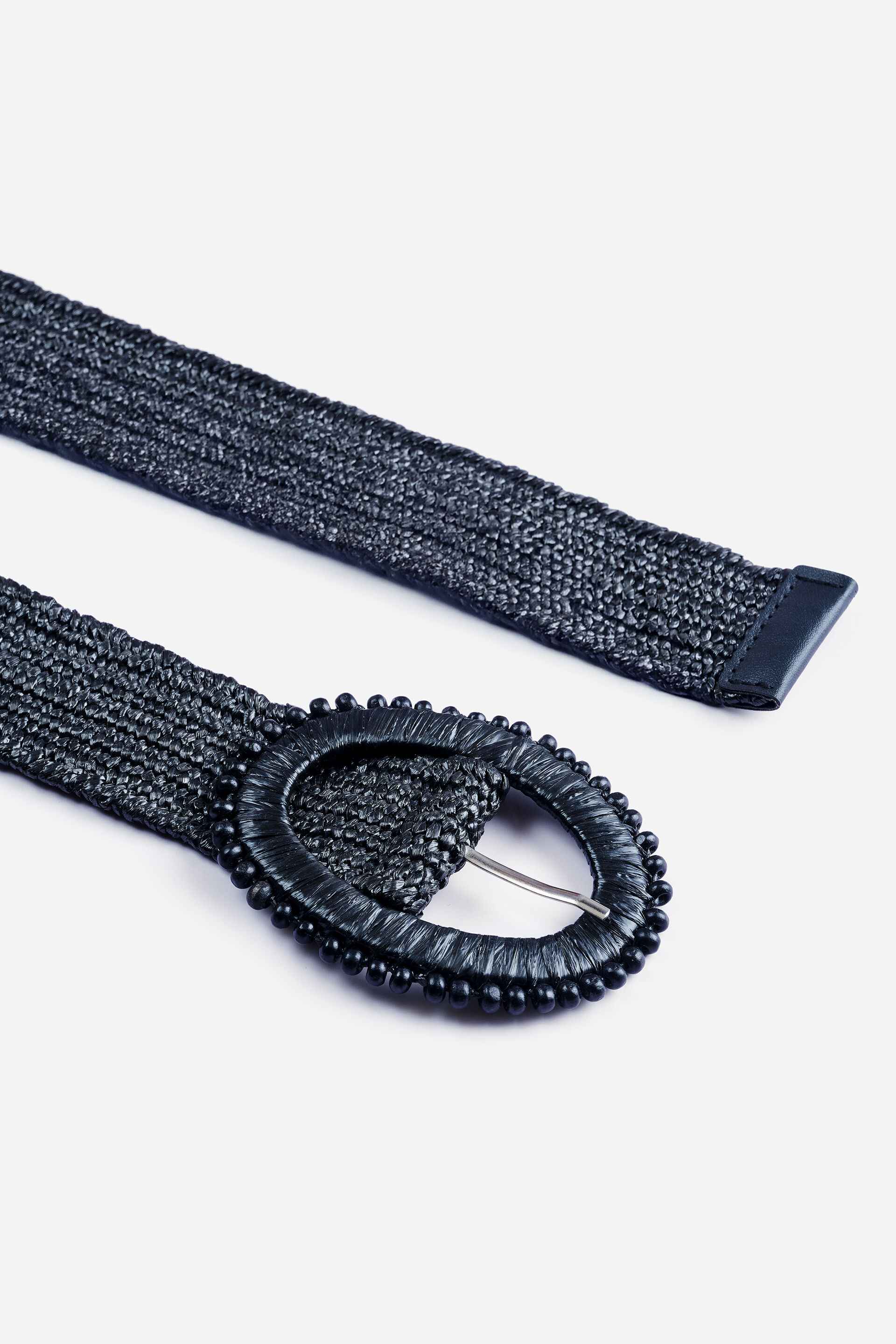 Kara Black Raffia Belt, , image 1
